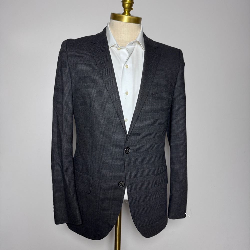 Hugo Boss Blazer Mens 38R Grey Glen Plaid Two Button Notch Lapel Sport Coat